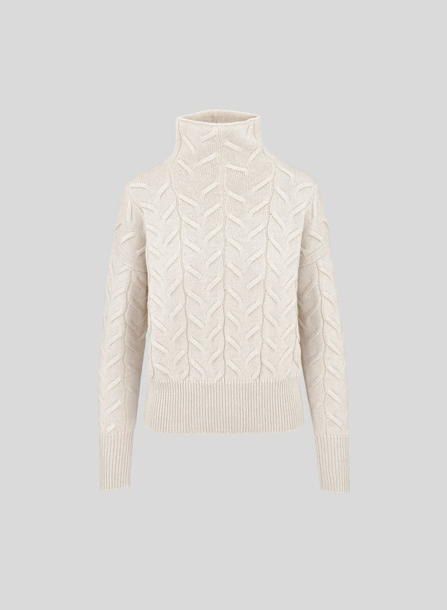 Flat Cable Cashmere and Wool Turtleneck