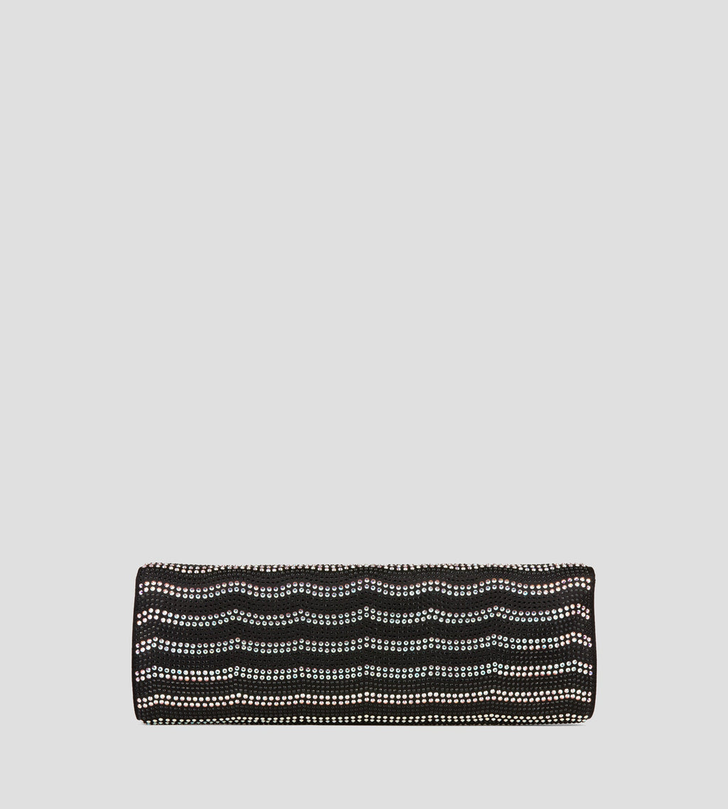 Nora Crystal Satin Clutch in Black, view 3