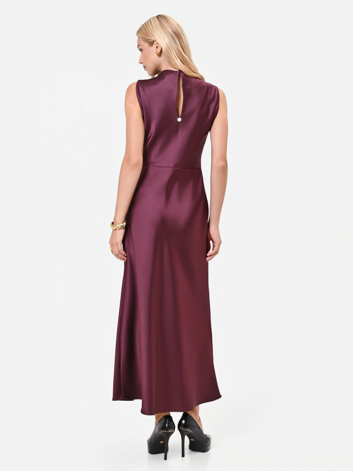 Knotted Satin Maxi Dress in Bordeaux, view 4