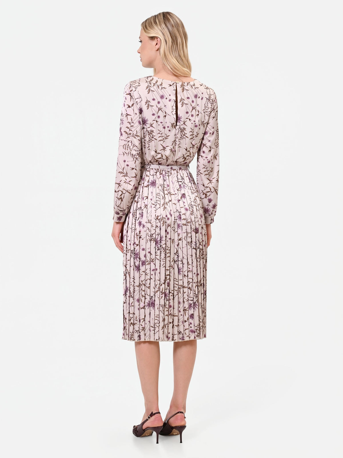 Botanical-Print Pleated Midi Dress in Rose Botanical Print, view 2