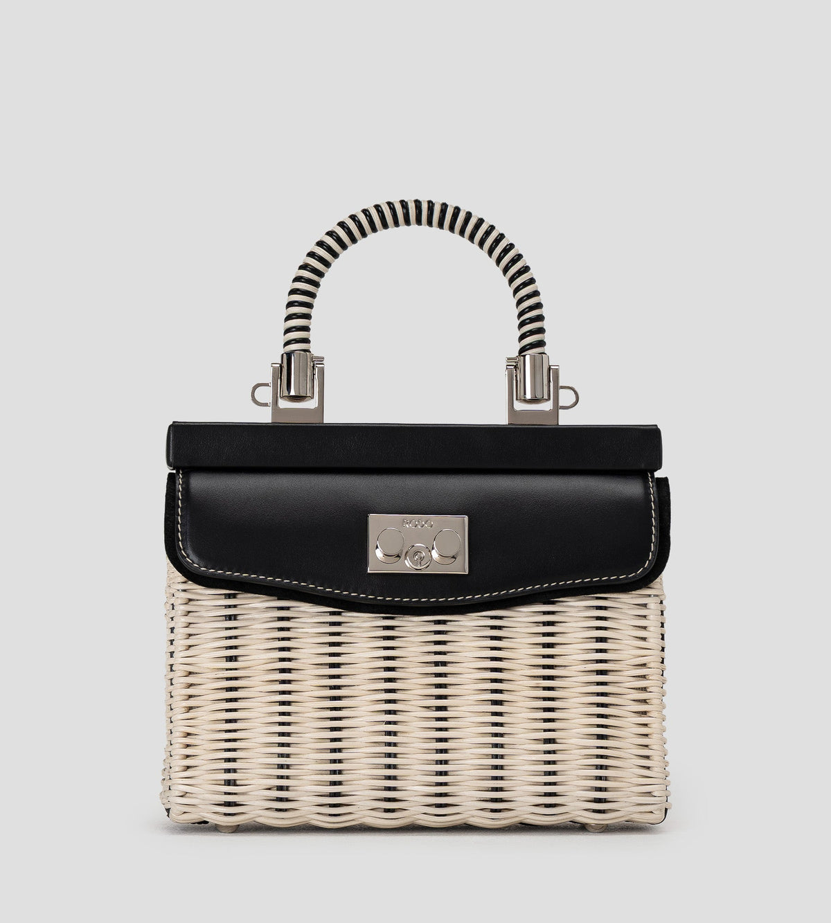 Small Paris Wicker Top-Handle Bag in Black & Natural, primary view