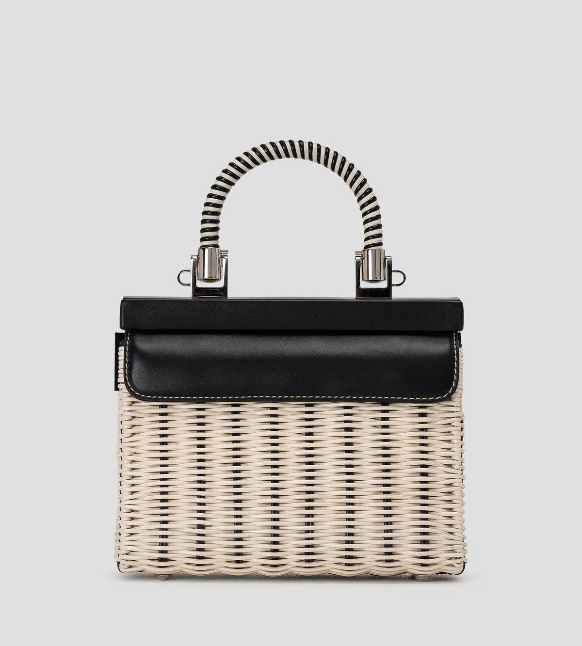 Small Paris Wicker Top-Handle Bag in Black & Natural, view 4
