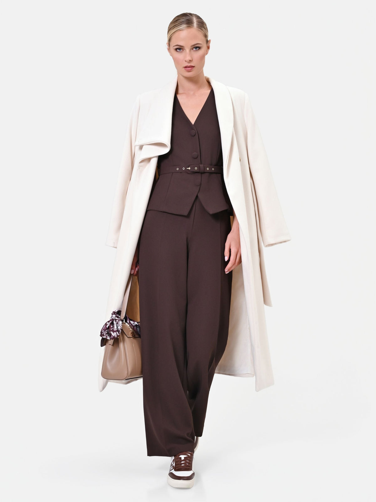 Fluid Wide-Leg Jumpsuit in Chocolate, view 6