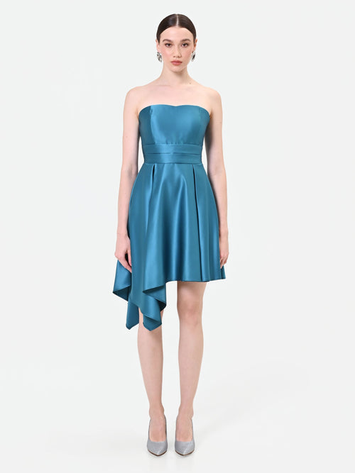 Asymmetric Bustier Dress in Teal, primary view [fp-color:teal]