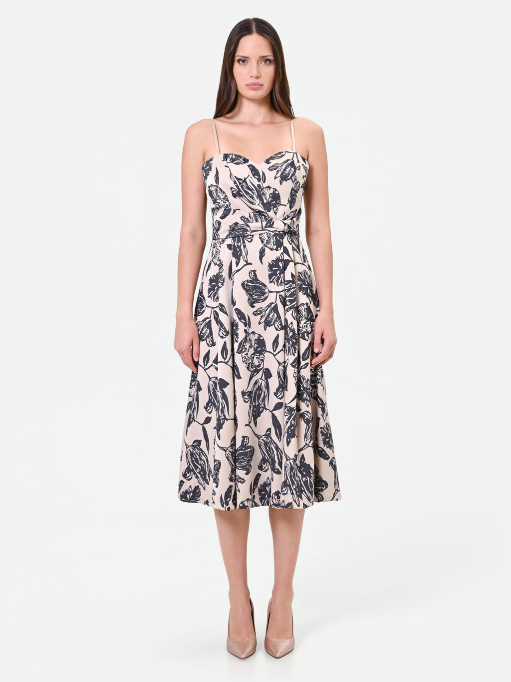 Floral Jacquard Midi Dress in Navy Floral, primary view