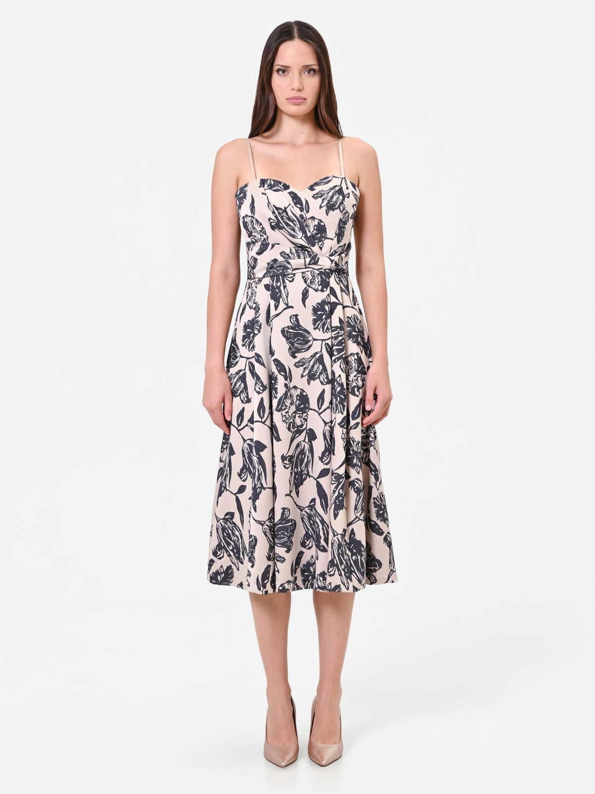 Floral Jacquard Midi Dress in Navy Floral, primary view