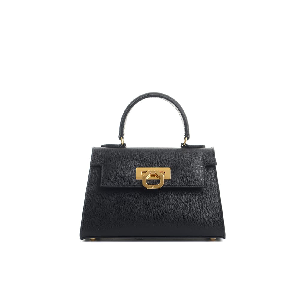Greta Palmellato Leather Top-Handle Bag in Black, view 2