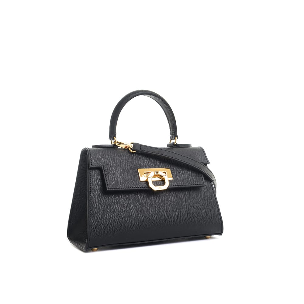 Greta Palmellato Leather Top-Handle Bag in Black, primary view
