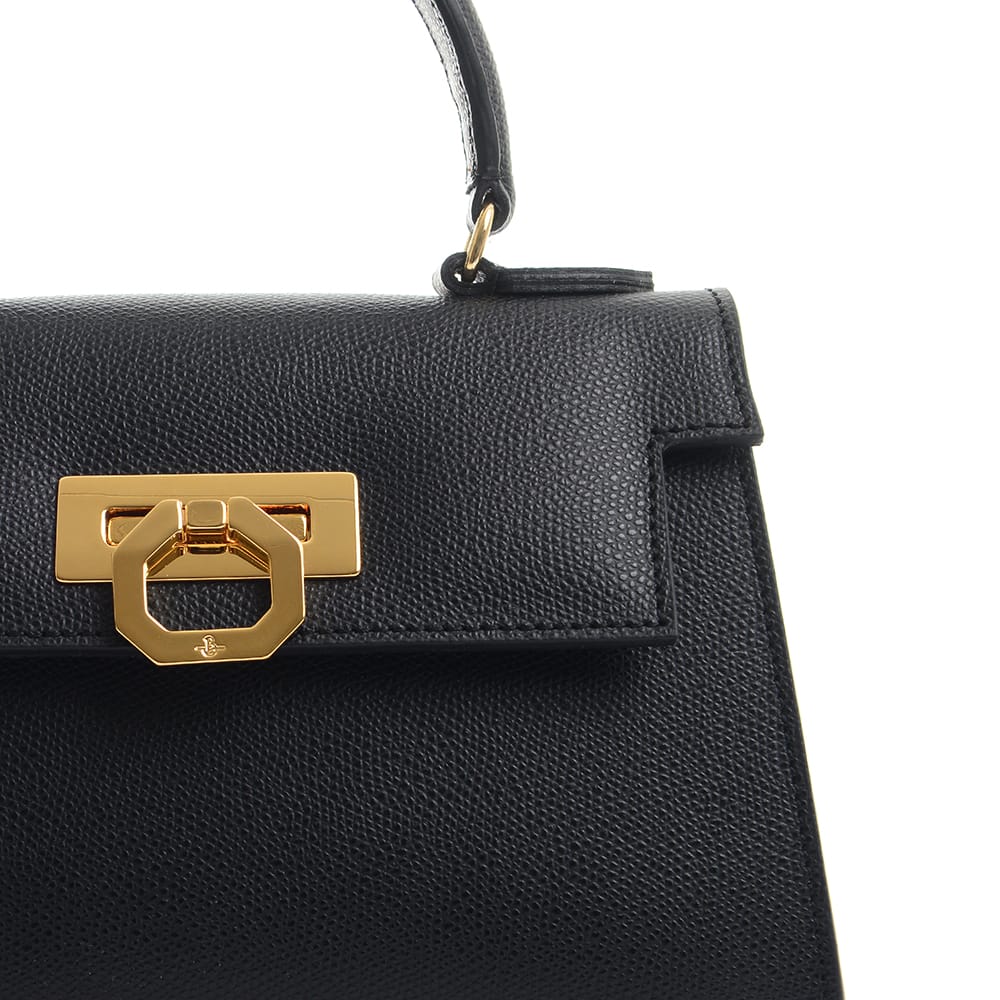 Greta Palmellato Leather Top-Handle Bag in Black, view 3