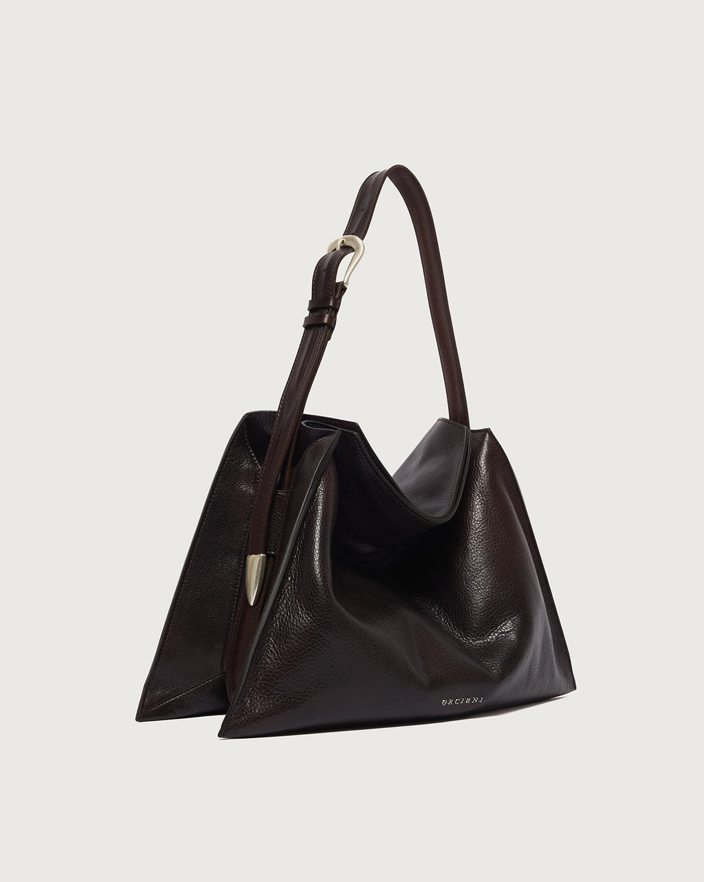 Curve Three-Compartment Leather Shoulder Bag