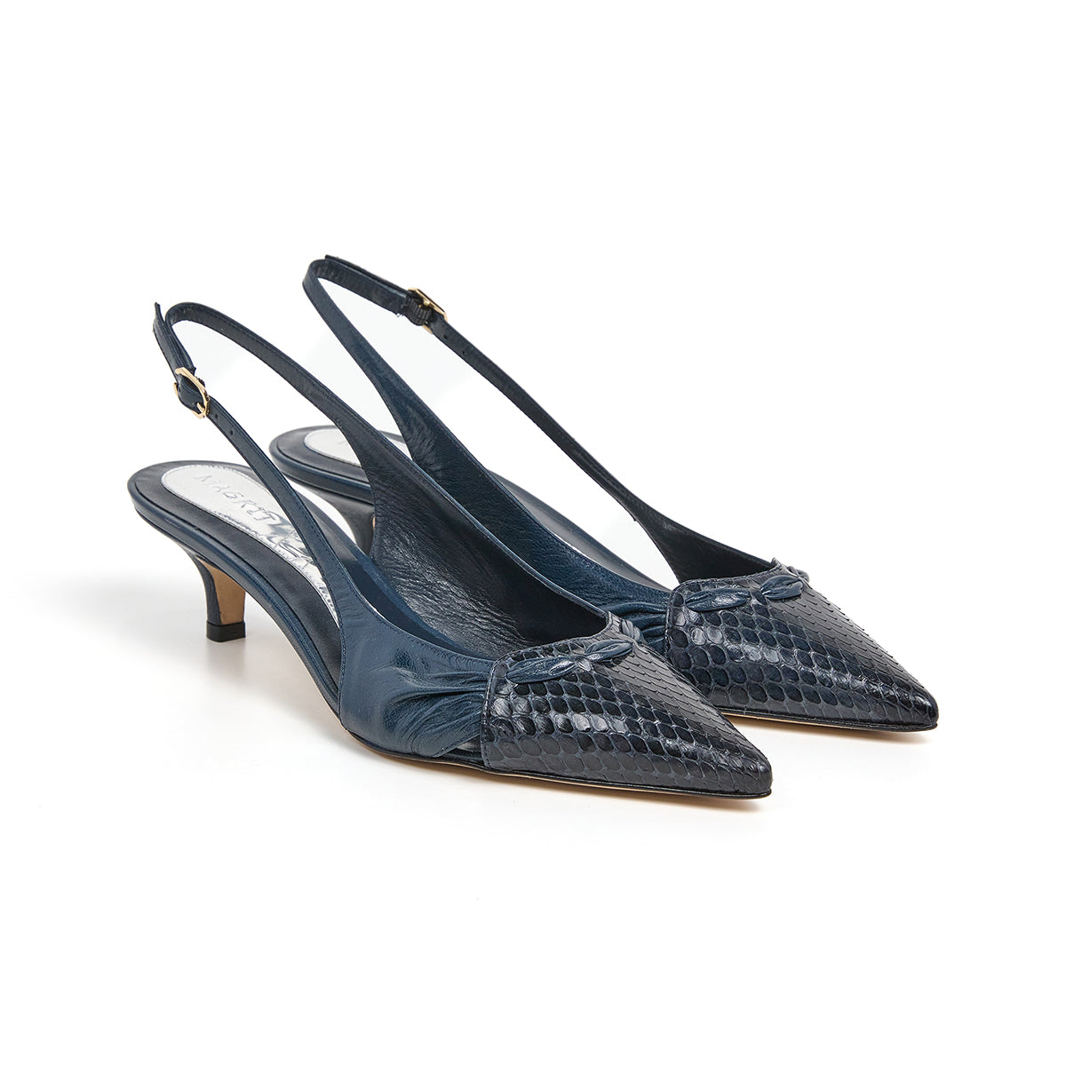 Line Kitten-Heel Slingbacks in Blue Navy