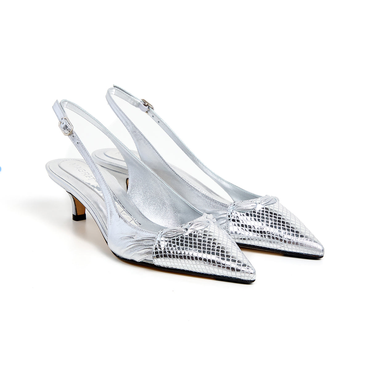 Line Kitten-Heel Slingbacks in Silver