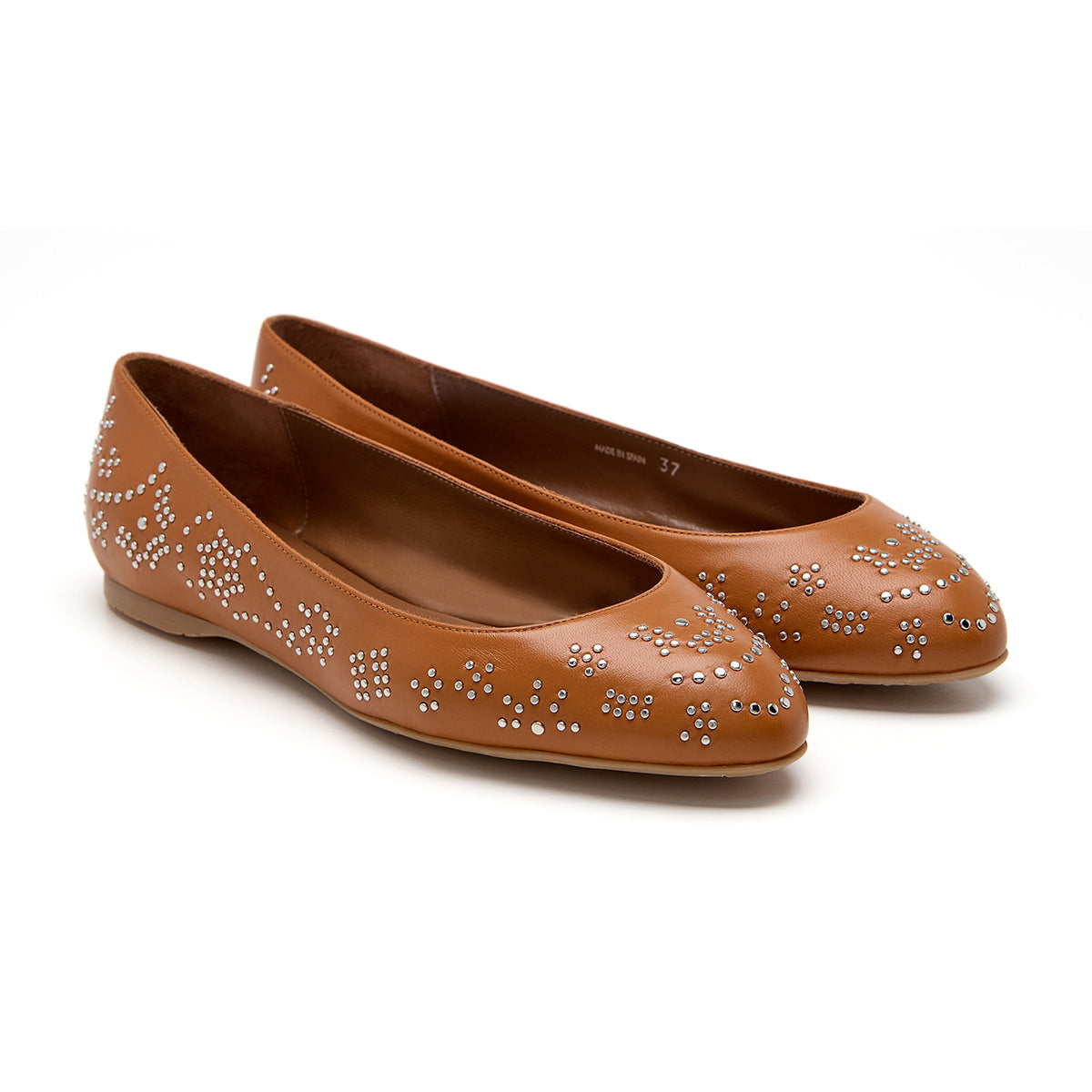 Point Studded Nappa Ballet Flats in Brown
