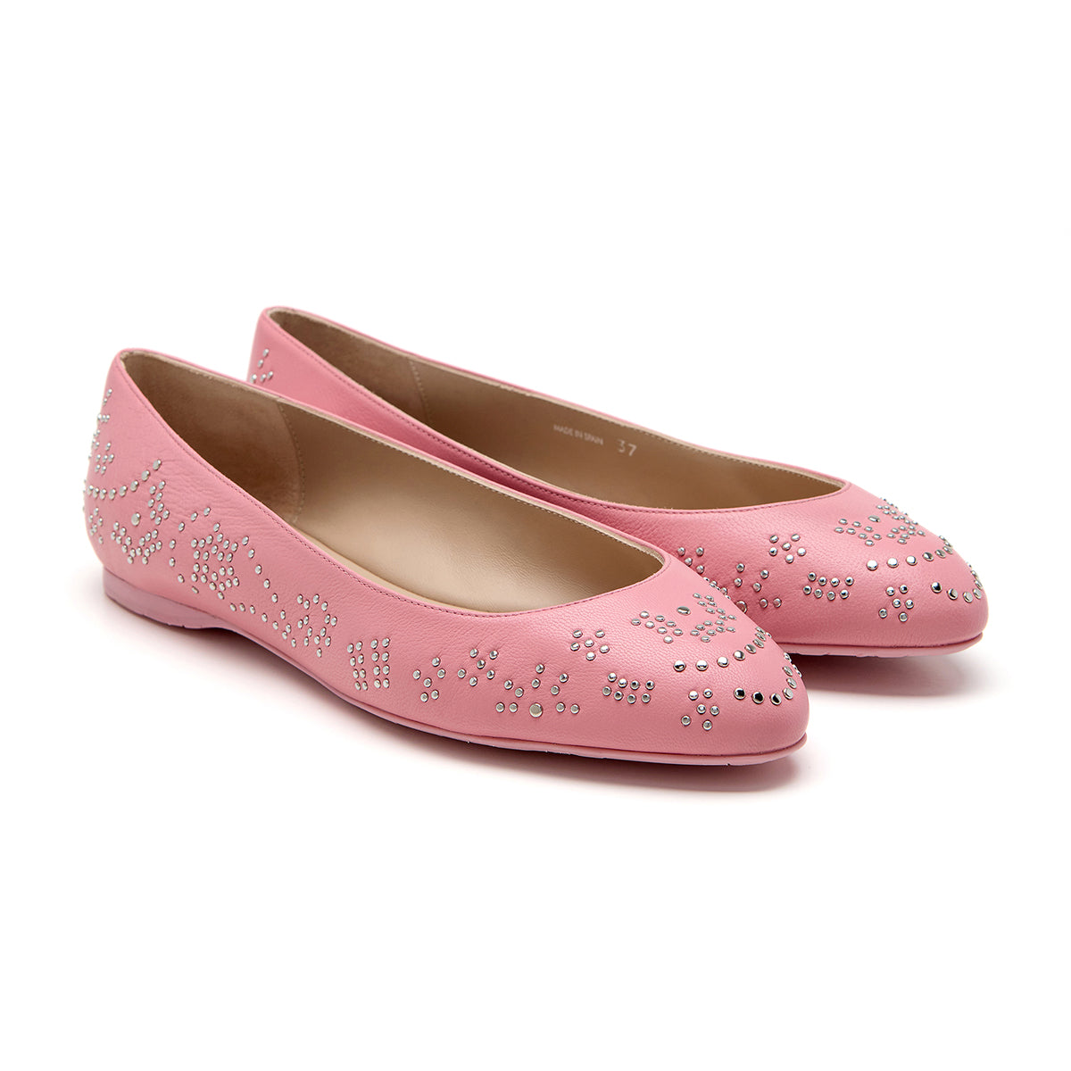 Point Studded Nappa Ballet Flats in Pink