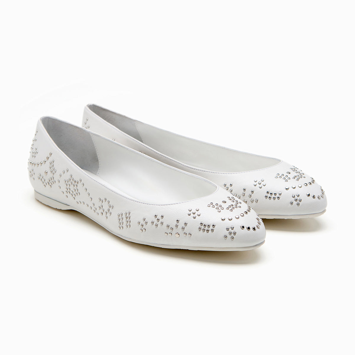 Point Studded Nappa Ballet Flats in White