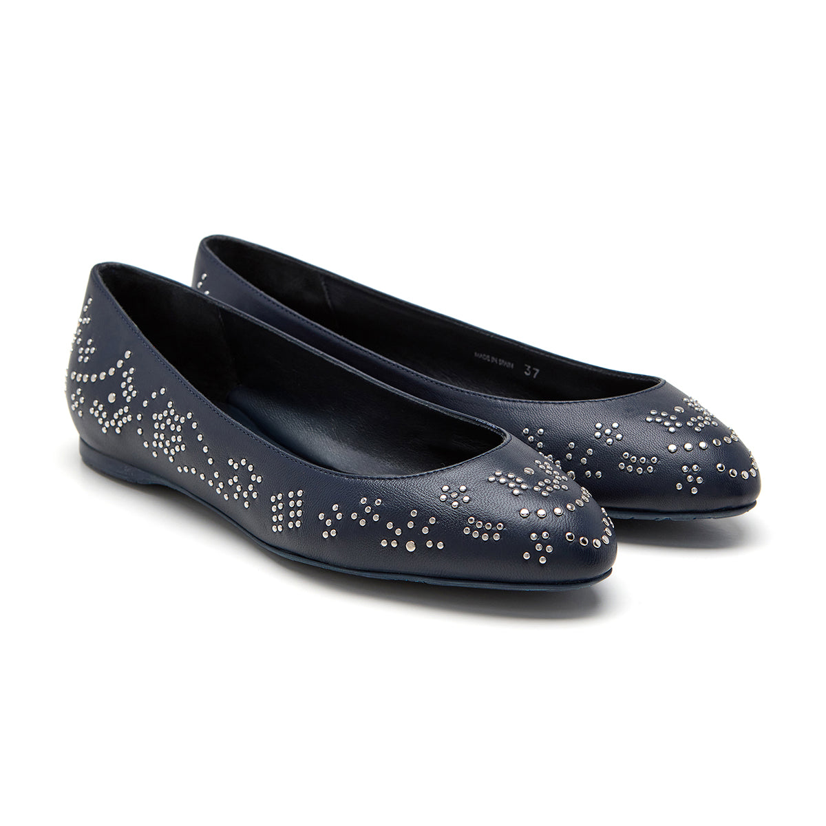 Point Studded Nappa Ballet Flats in Blue Navy