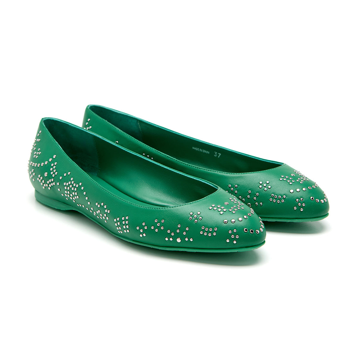 Point Studded Nappa Ballet Flats in Green