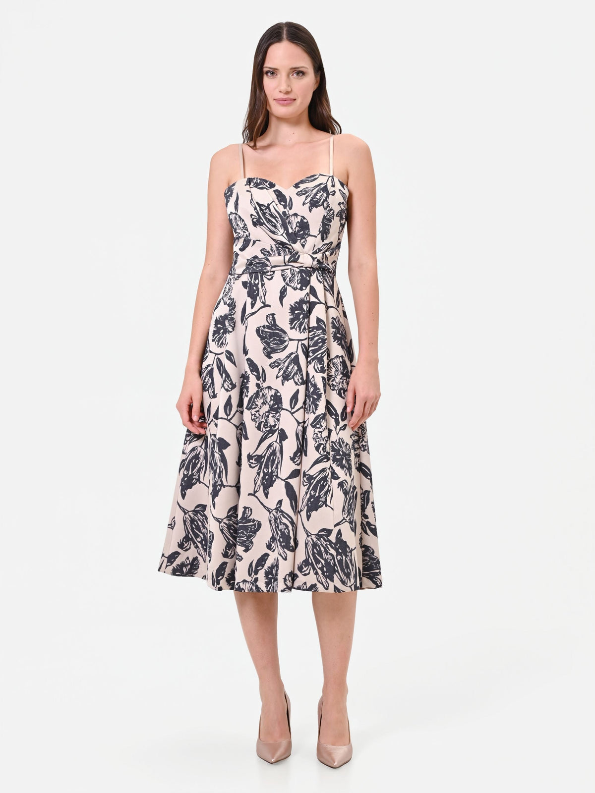 Floral Jacquard Midi Dress in Navy Floral, view 4