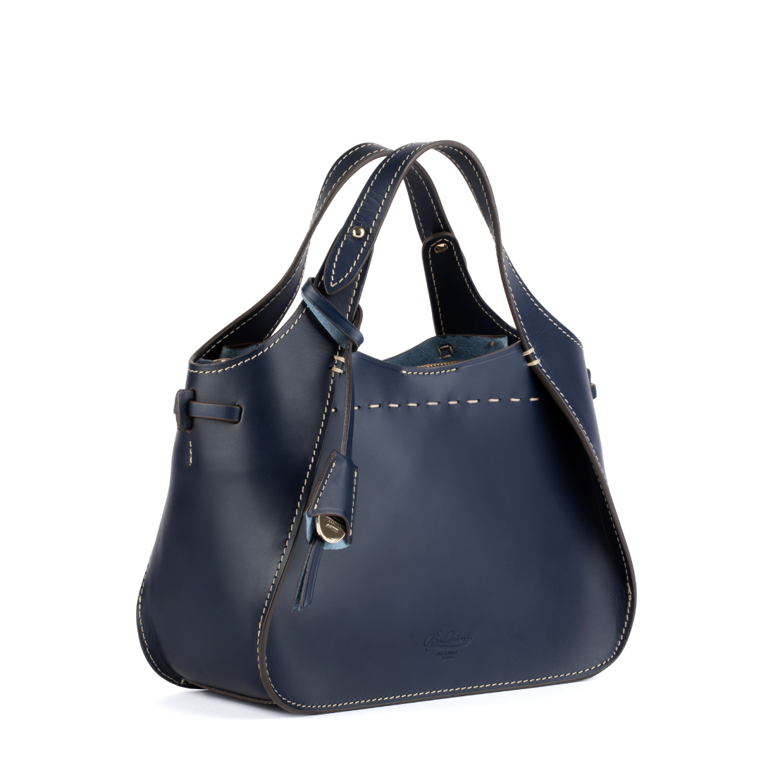 Noa Leather Top-Handle Bag in Navy, view 3