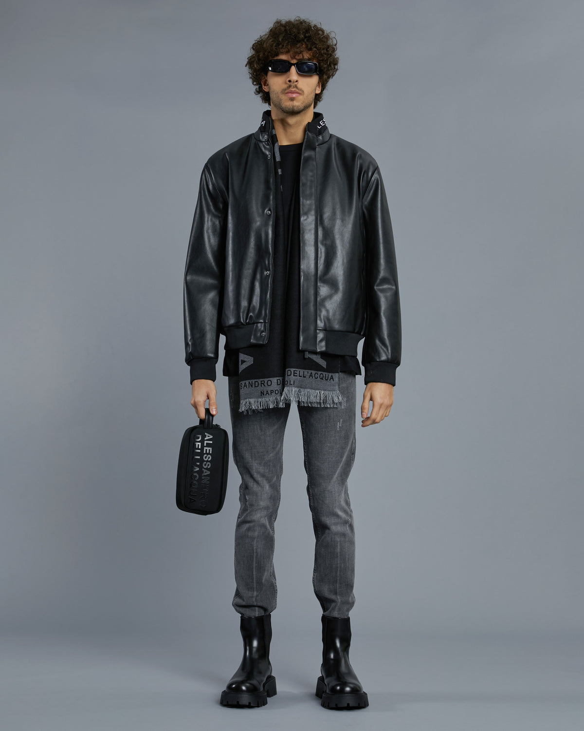 Knitted Collar Leather Jacket, primary view