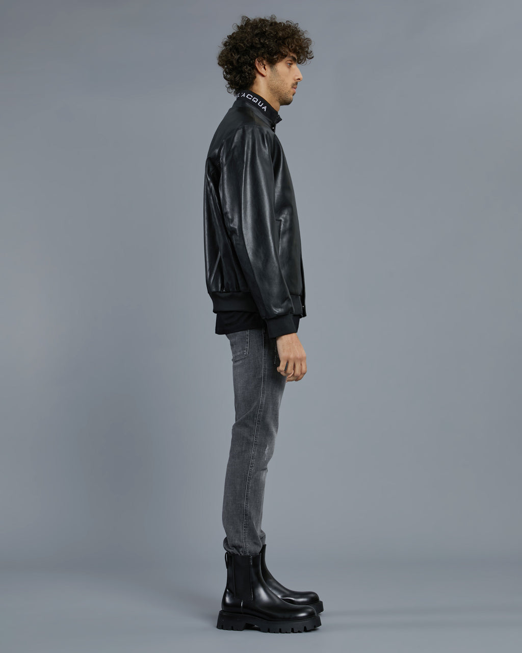 Knitted Collar Leather Jacket, view 3