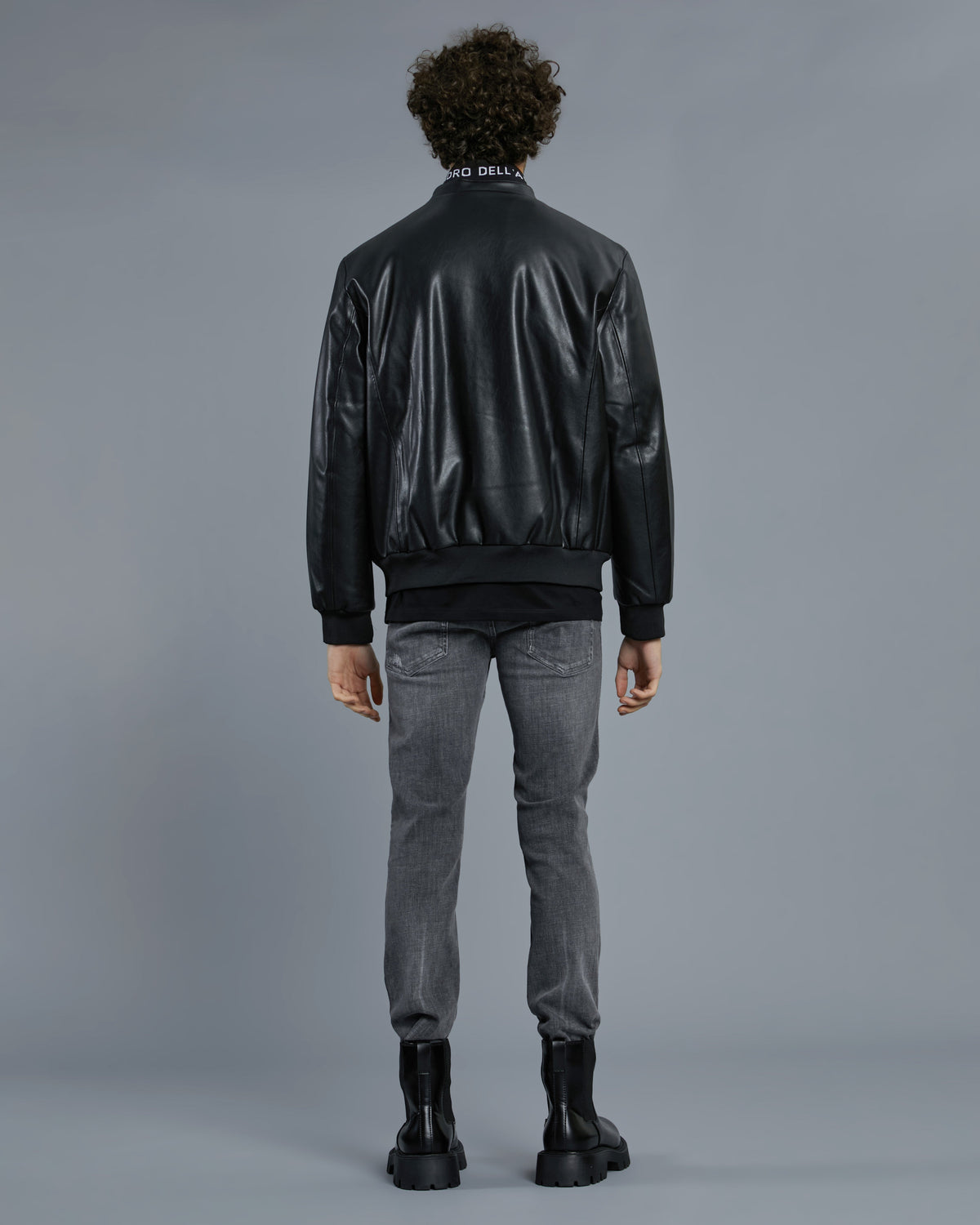 Knitted Collar Leather Jacket, view 5