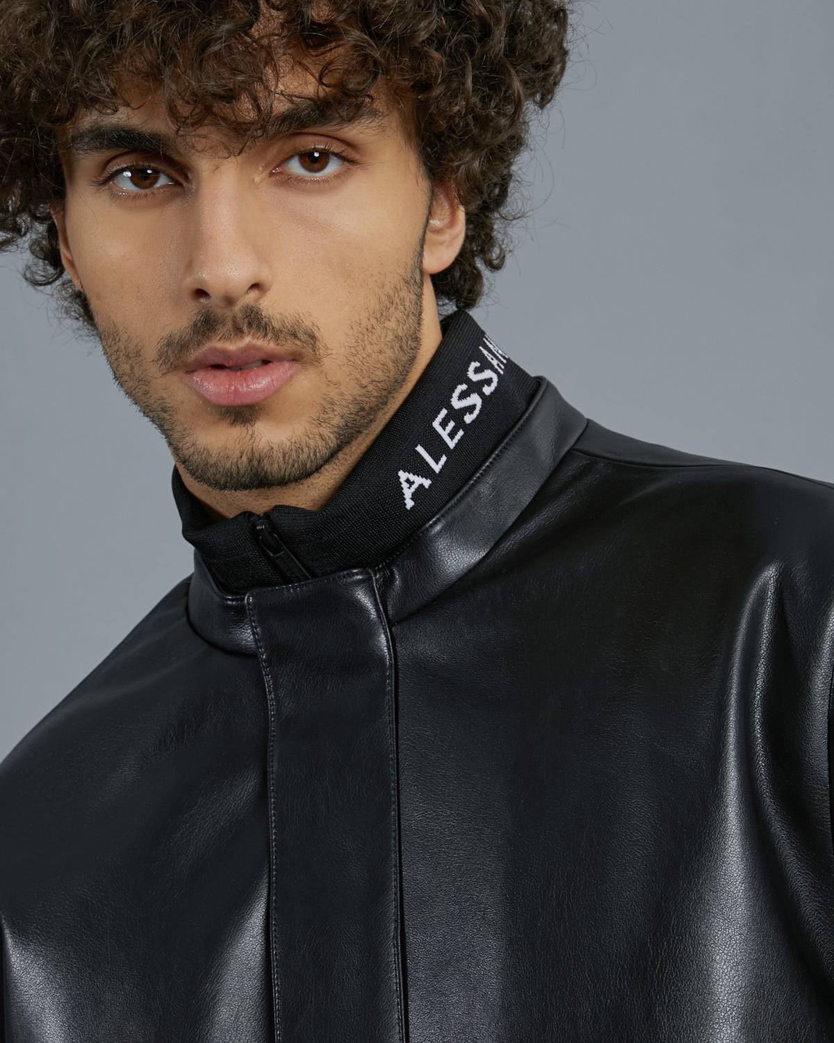 Knitted Collar Leather Jacket, view 4