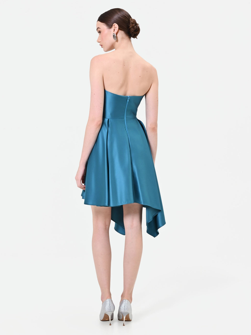 Asymmetric Bustier Dress in Teal, view 2