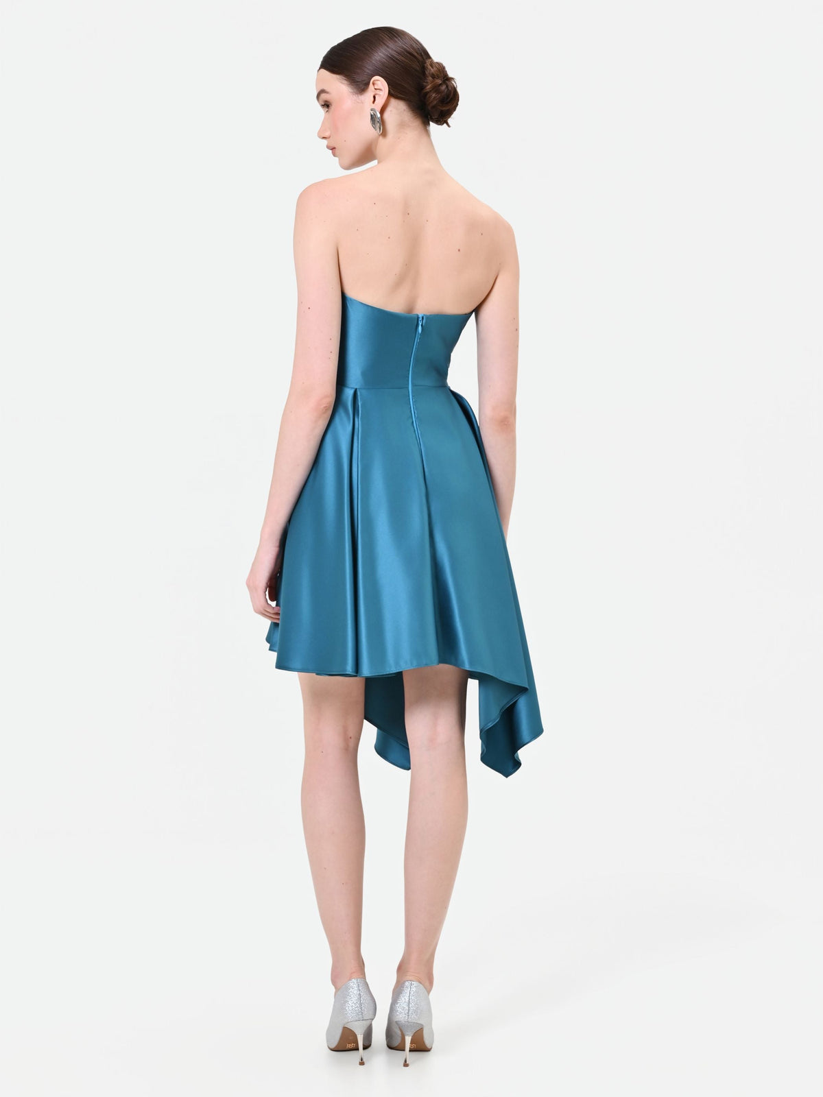 Asymmetric Bustier Dress in Teal, view 2