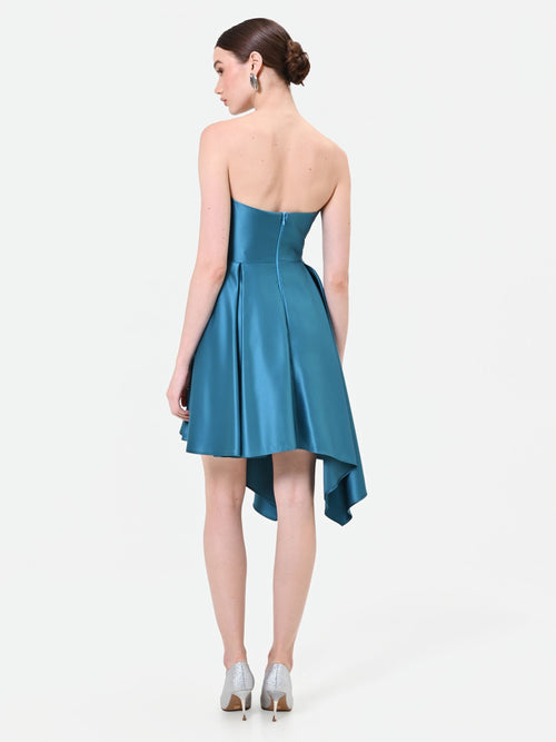 Asymmetric Bustier Dress in Teal, view 2 [fp-color:teal]