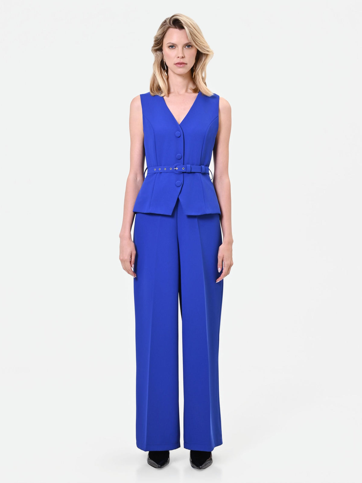 Fluid Wide-Leg Jumpsuit in Bright Blue, primary view