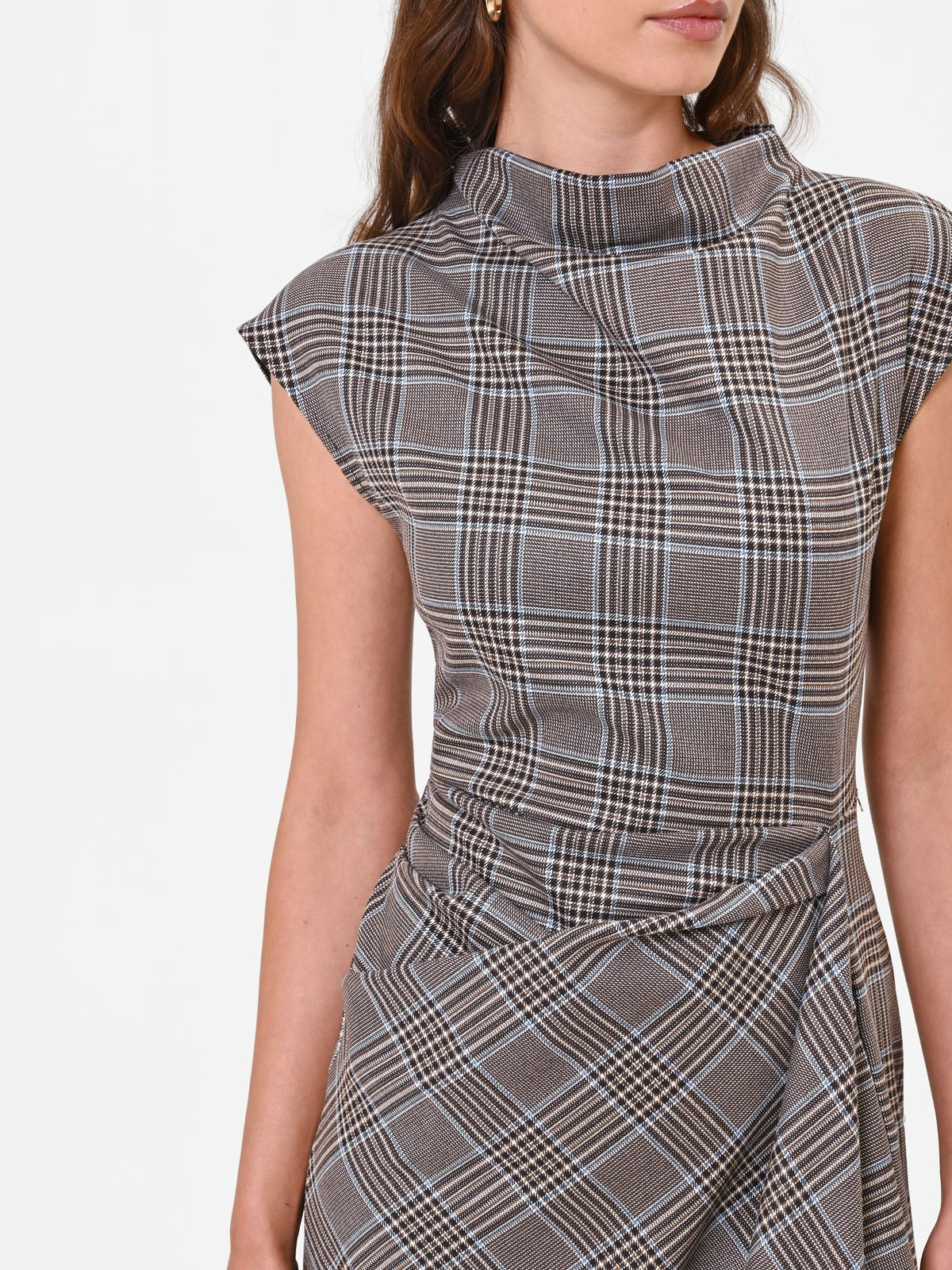 Checked Wrap Midi Dress in Brown Check, view 2