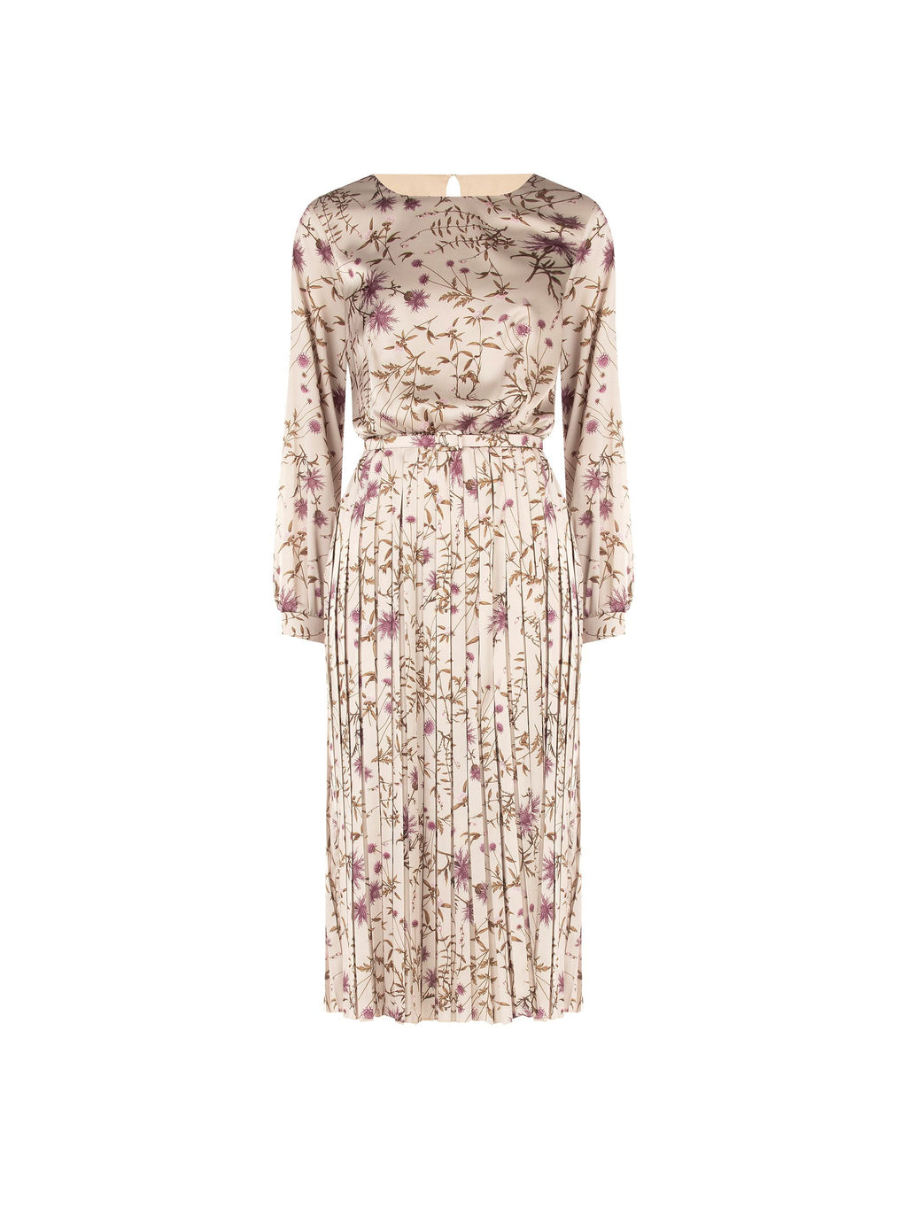 Botanical-Print Pleated Midi Dress in Rose Botanical Print, view 5