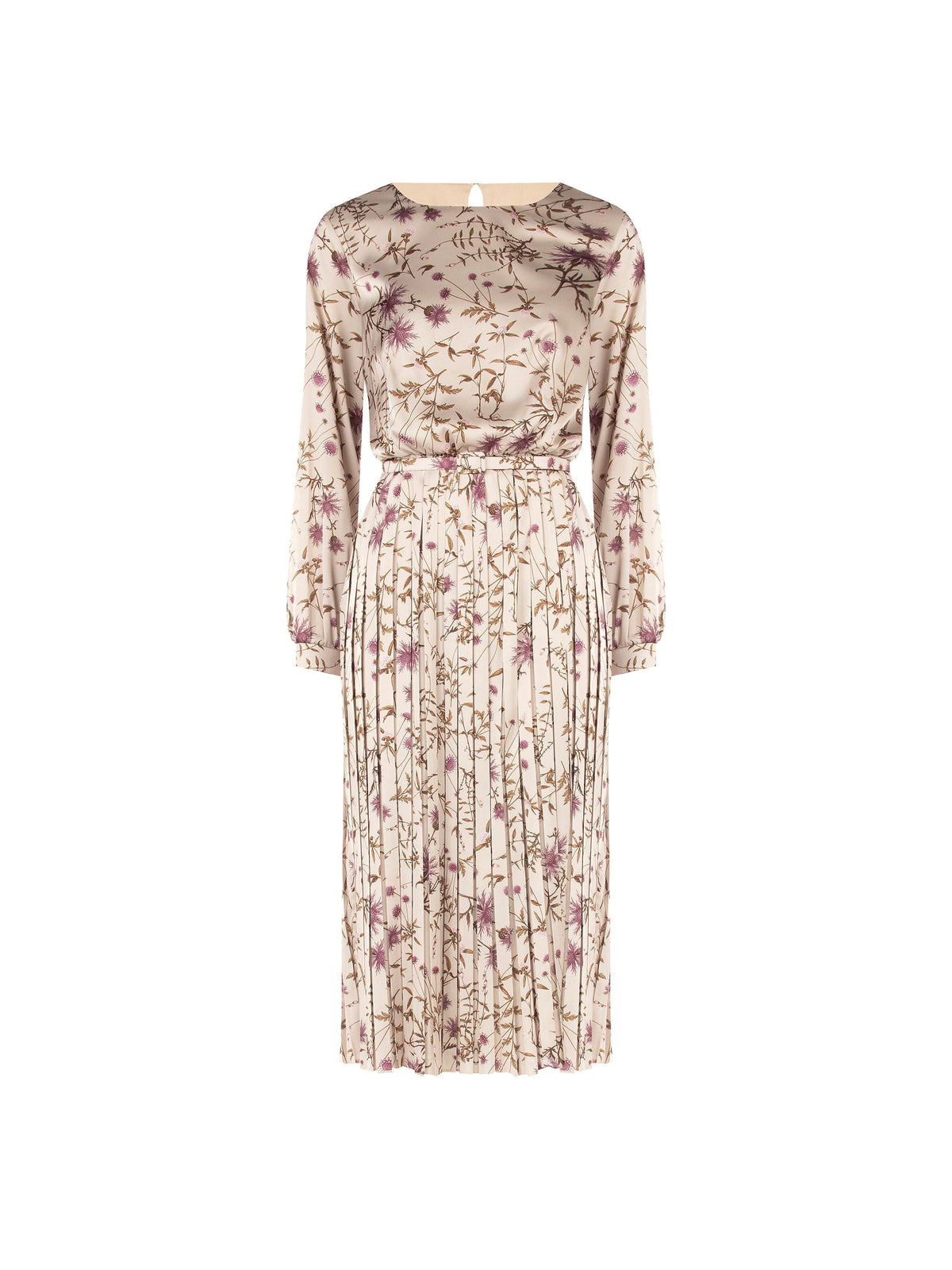 Botanical-Print Pleated Midi Dress in Rose Botanical Print, view 5
