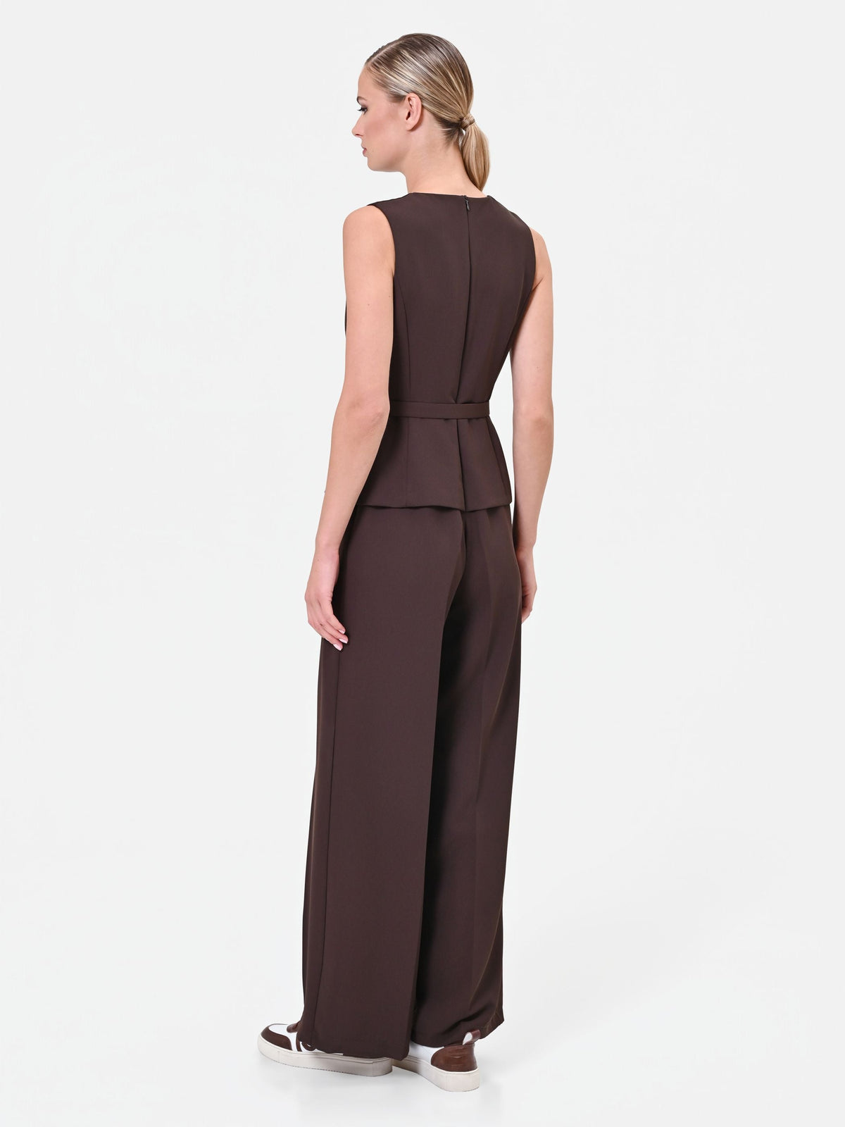 Fluid Wide-Leg Jumpsuit in Chocolate, view 3