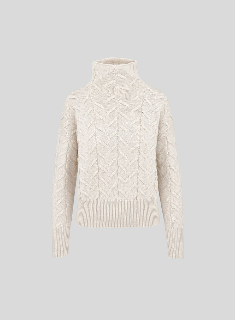 Column Flat Cable Cashmere and Wool Turtleneck
