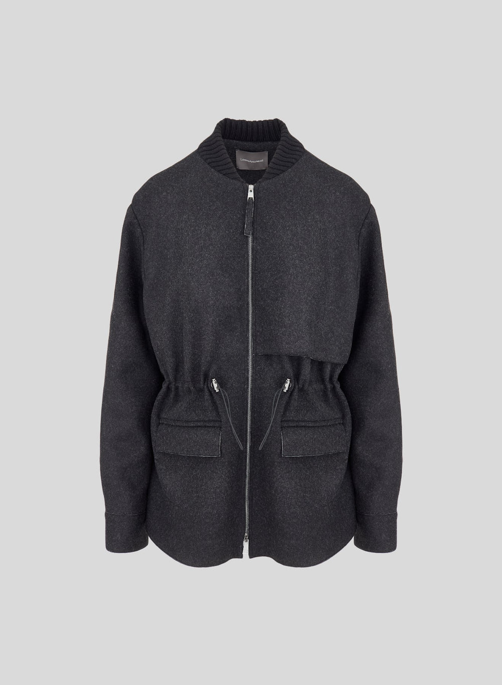 Double-Faced Wool and Cashmere Bomber Jacket in Black & Gray, primary view [fp-color:black-and-gray]