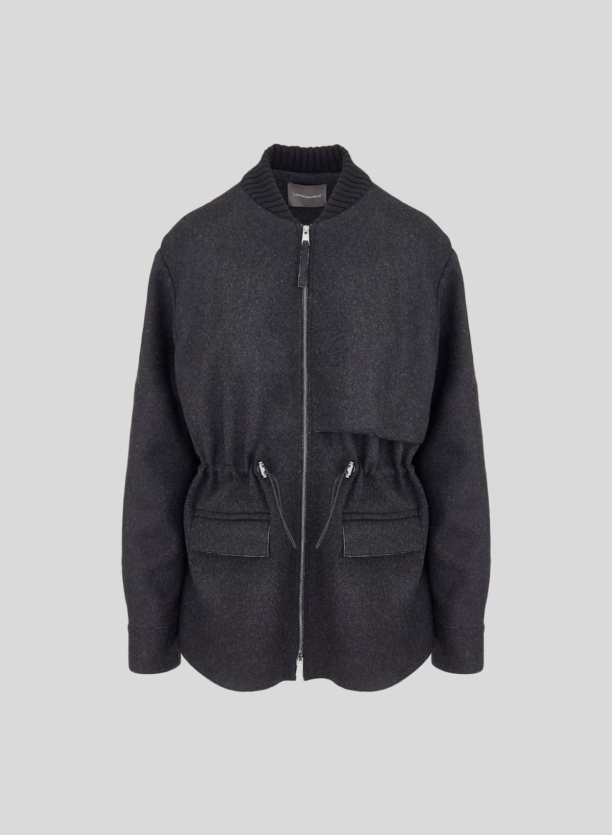 Double-Faced Wool and Cashmere Bomber Jacket in Black & Gray, primary view