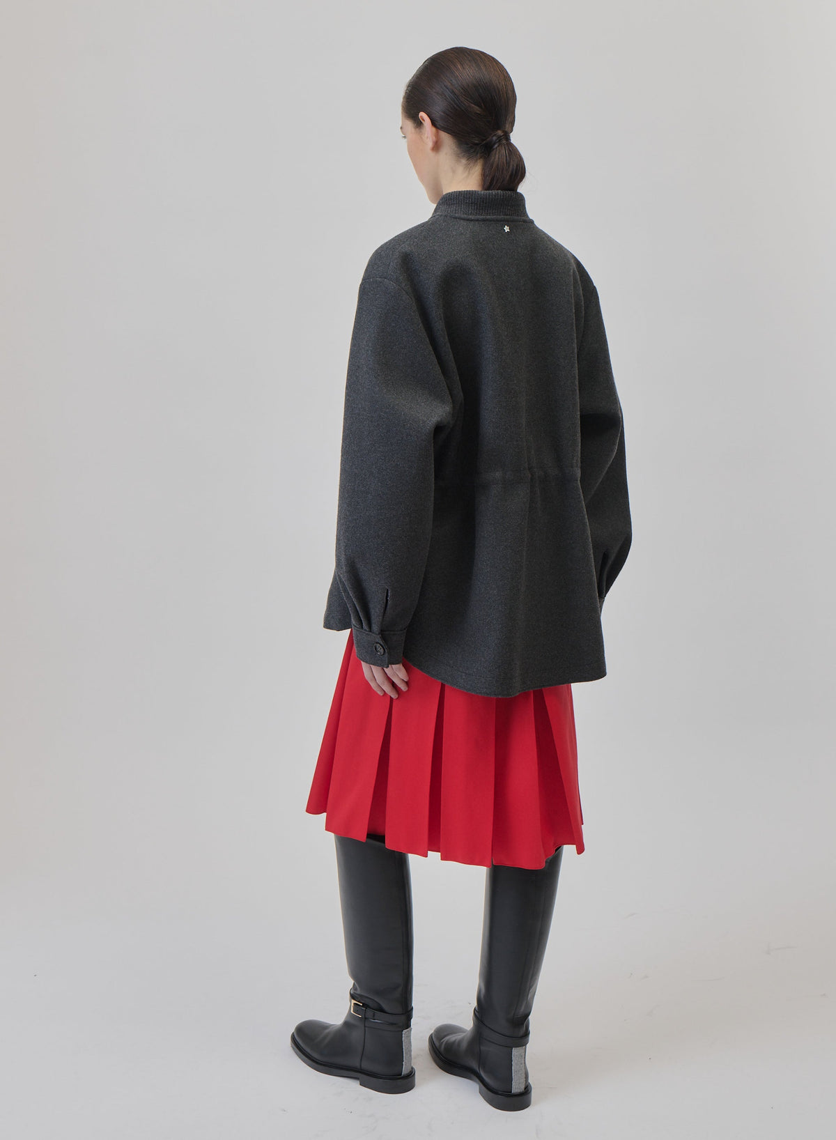 Double-Faced Wool and Cashmere Bomber Jacket in Black & Gray, view 4