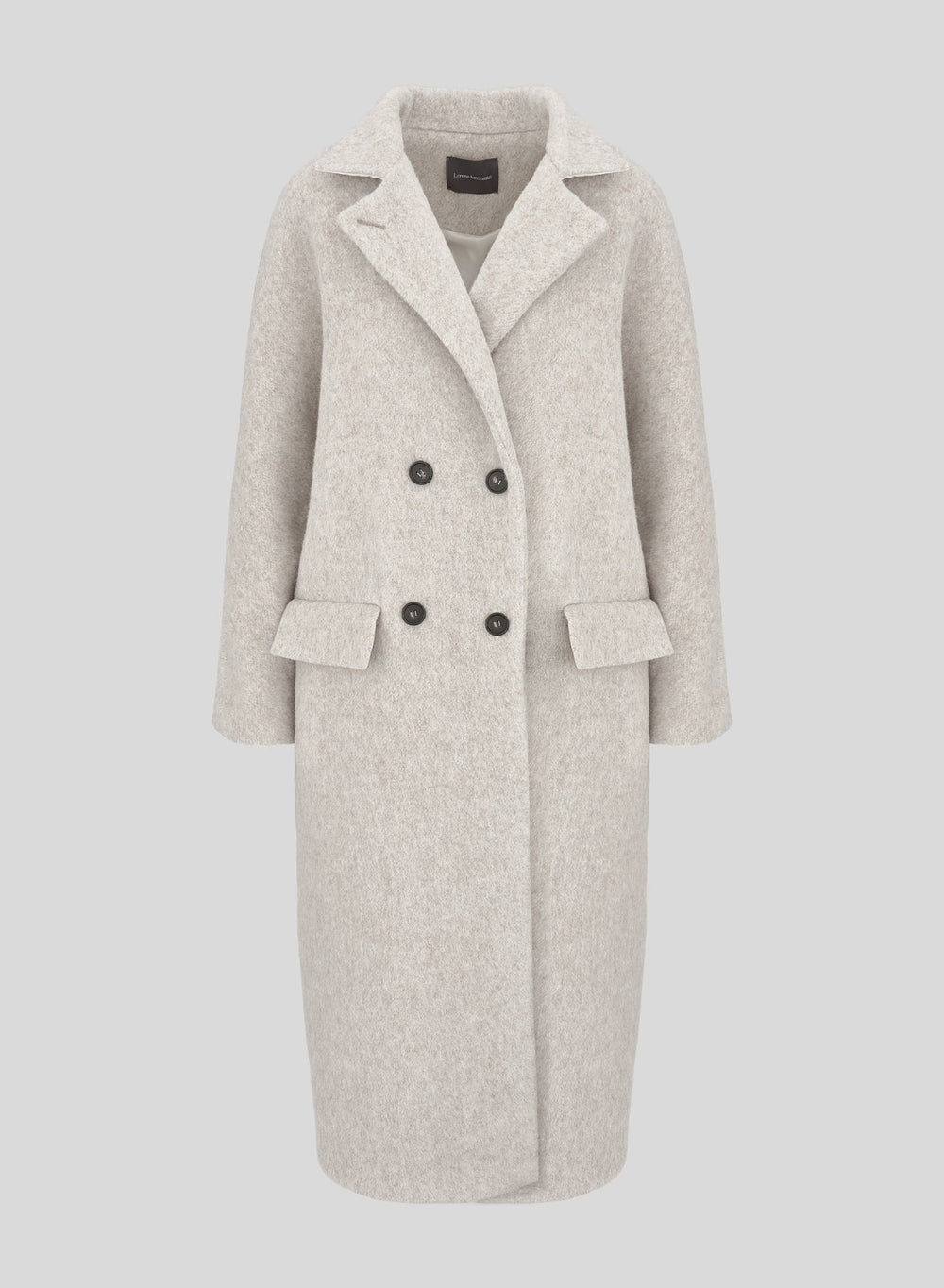 Long Double-Breasted Alpaca and Wool Teddy Coat in Sand Beige, primary view [fp-color:sand-beige]
