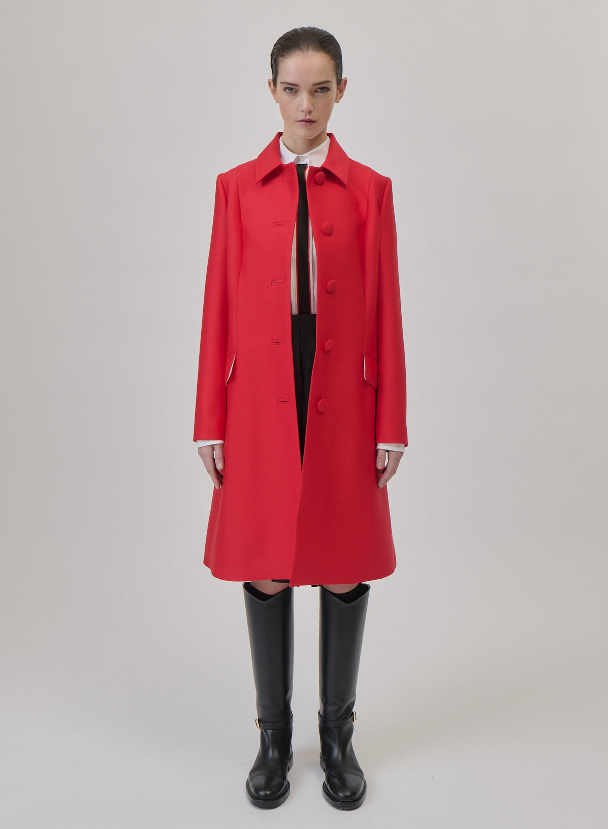 Single-Breasted Wool and Silk-Blend Coat in Red, view 3