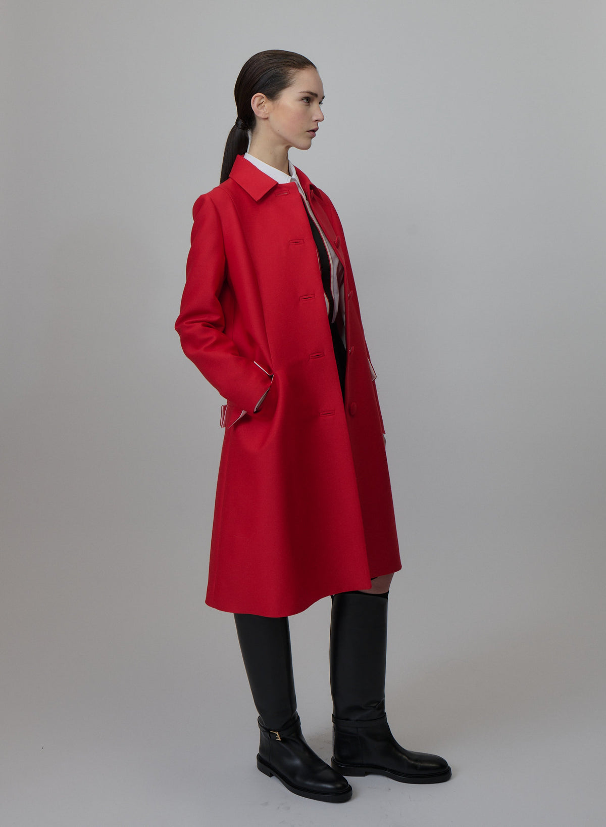 Single-Breasted Wool and Silk-Blend Coat in Red, view 2