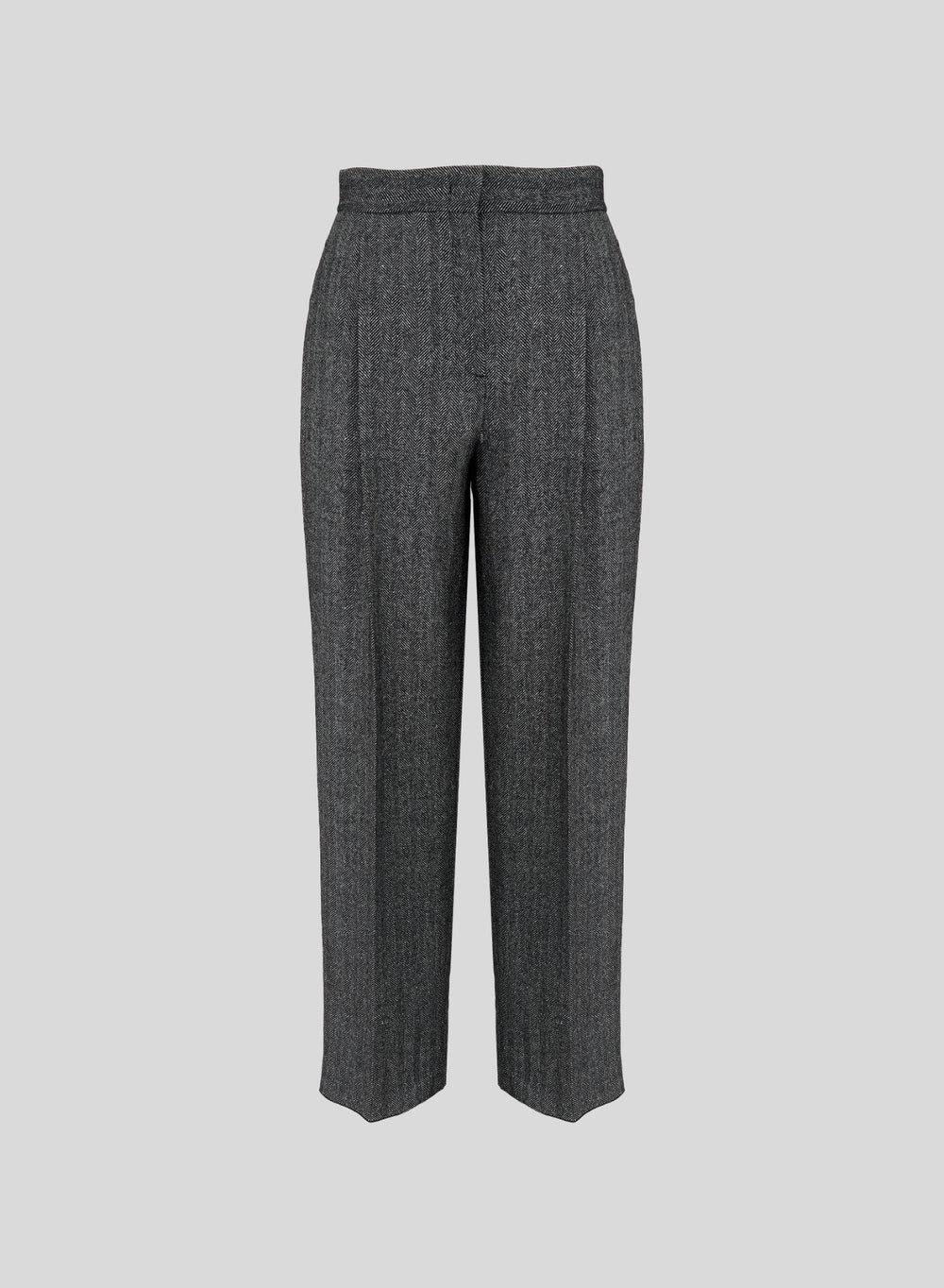 Wool and Silk-Blend Herringbone Trousers in Gray Herringbone, primary view [fp-color:gray-herringbone]