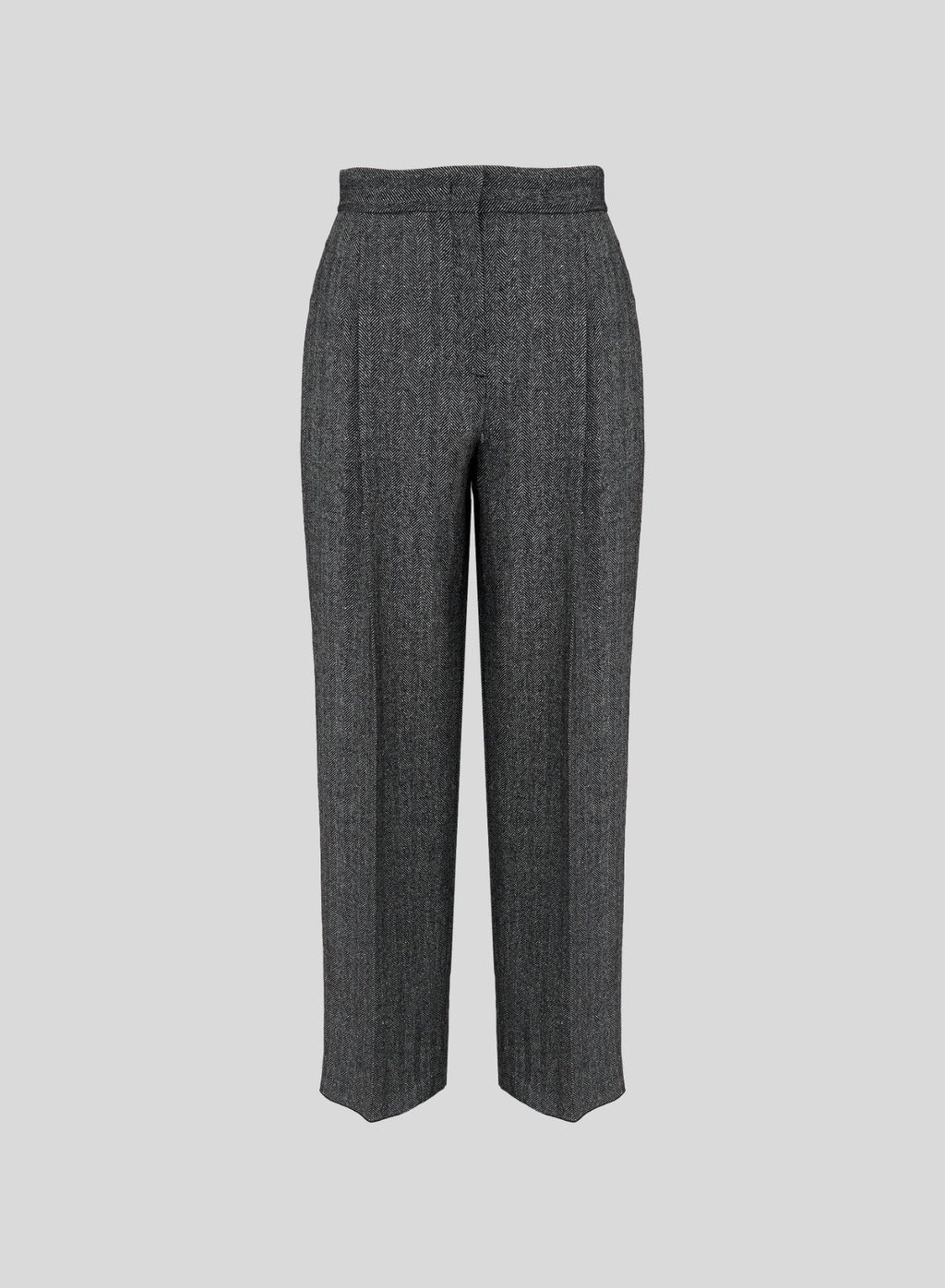 Wool and Silk-Blend Herringbone Trousers in Gray Herringbone, primary view