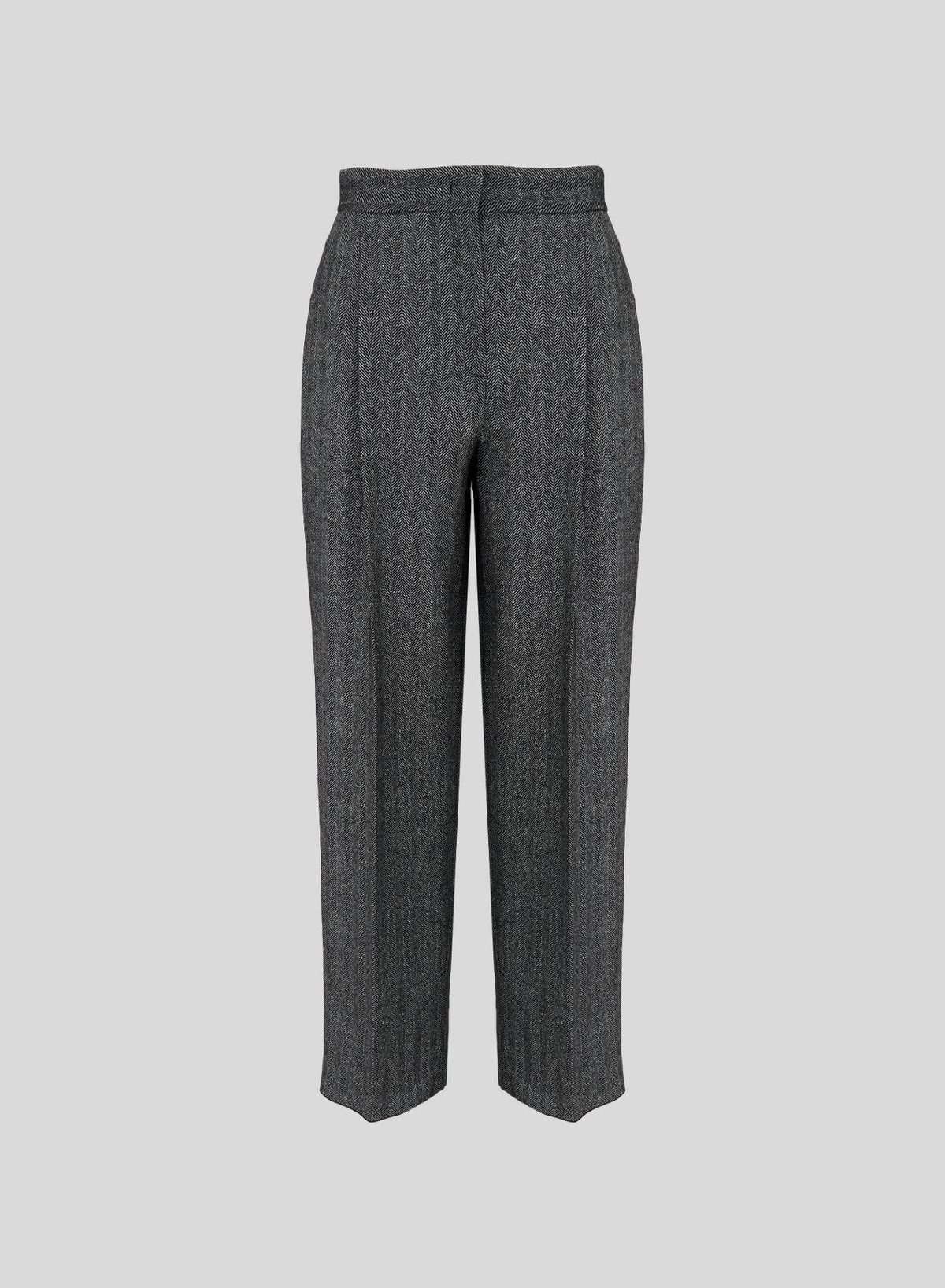 Wool and Silk-Blend Herringbone Trousers in Gray Herringbone, primary view