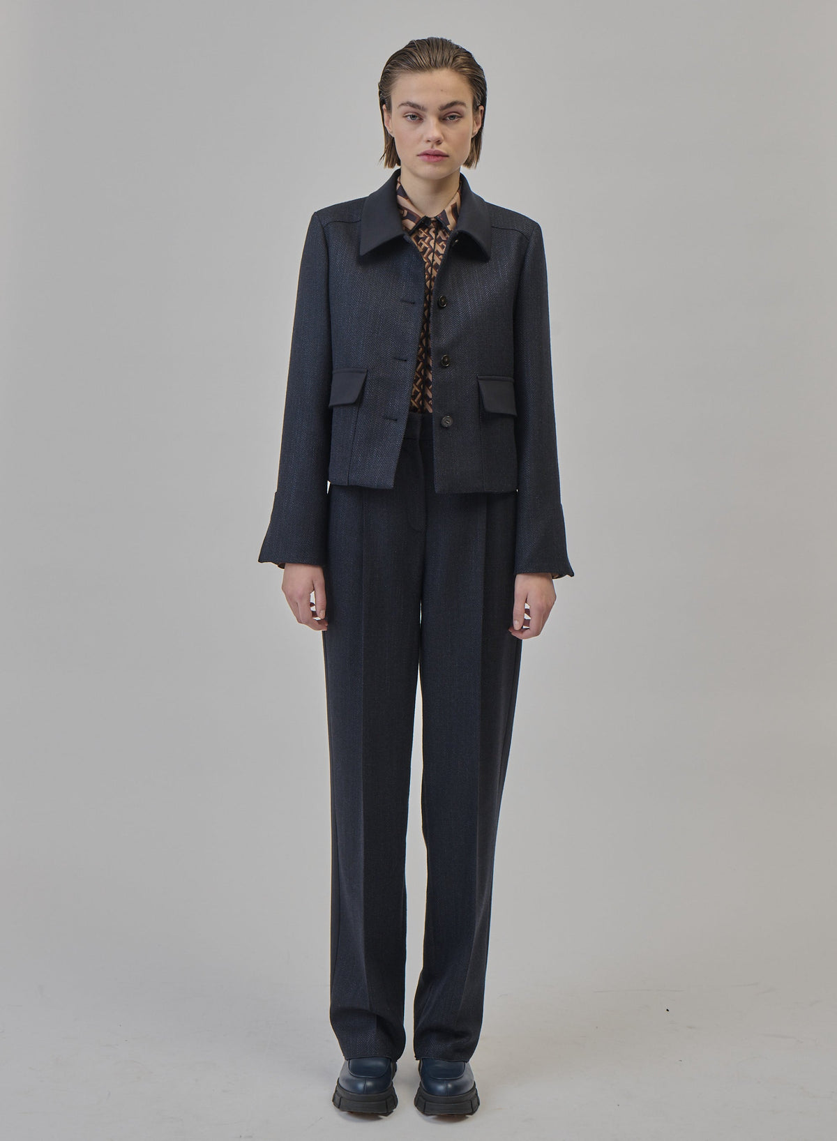 Cropped Herringbone Wool, Alpaca and Silk Jacket — Lorena Antoniazzi (2)