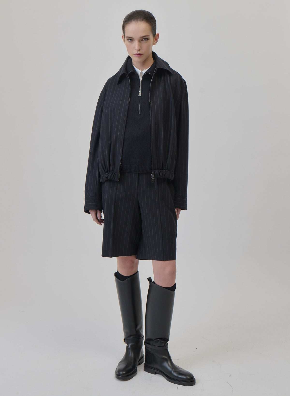Pinstripe Wool Bomber Jacket — Lorena Antoniazzi (2)