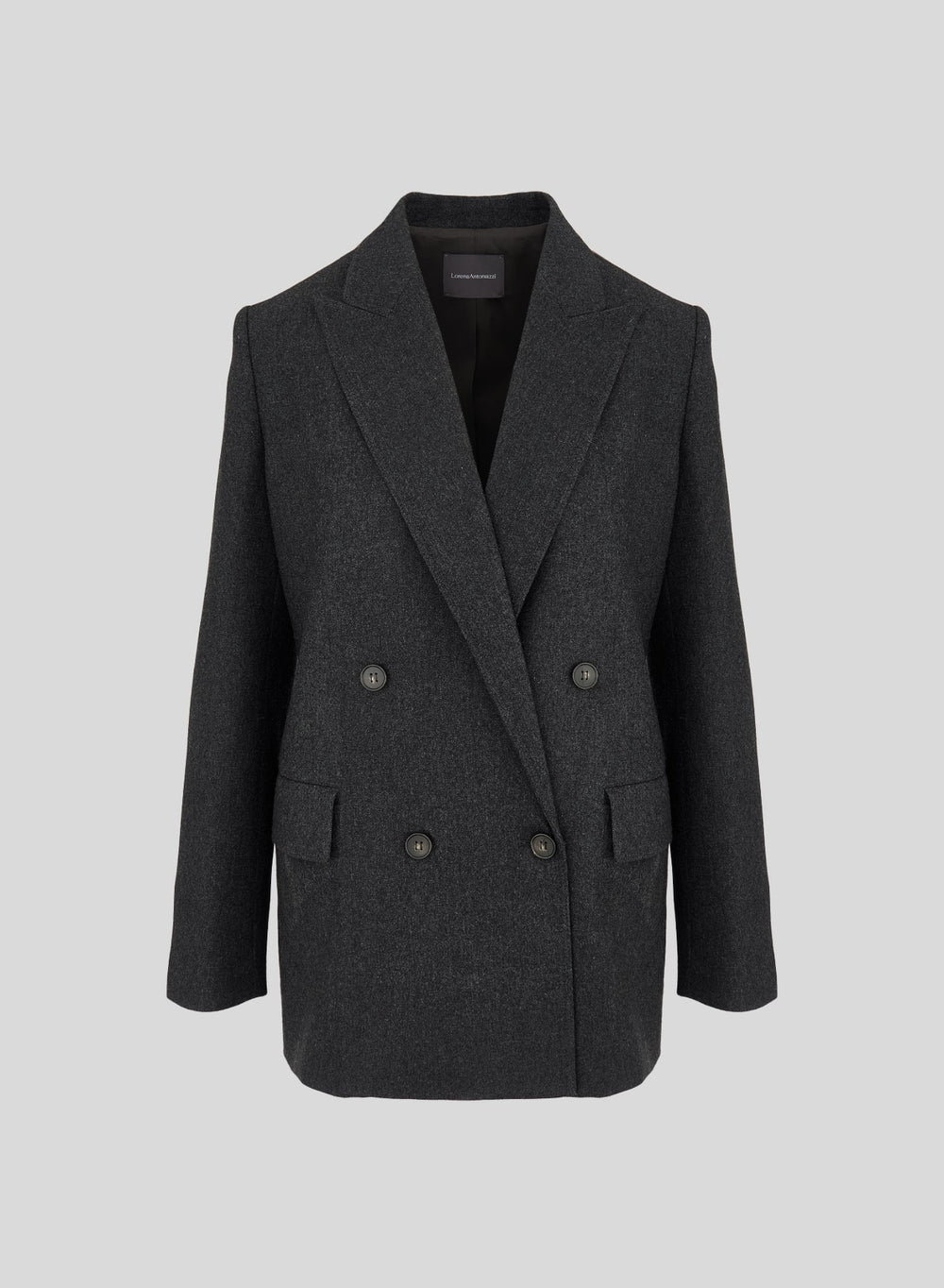 Double-Breasted Wool and Cashmere Flannel Blazer in Slate Gray, primary view [fp-color:slate-gray]