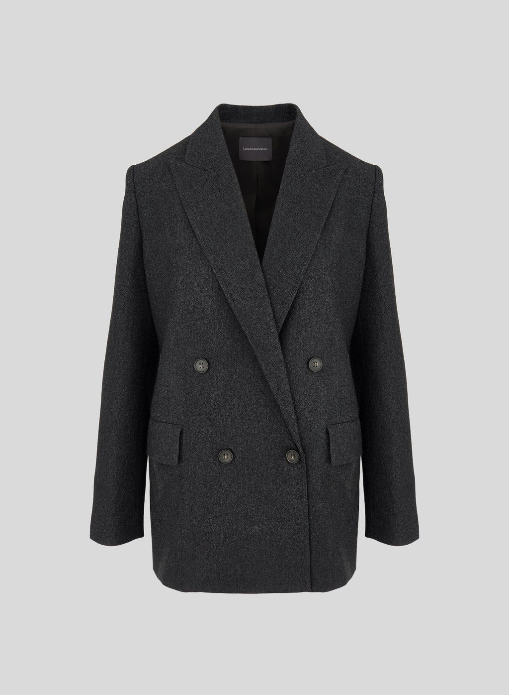 Double-Breasted Wool and Cashmere Flannel Blazer in Slate Gray, primary view
