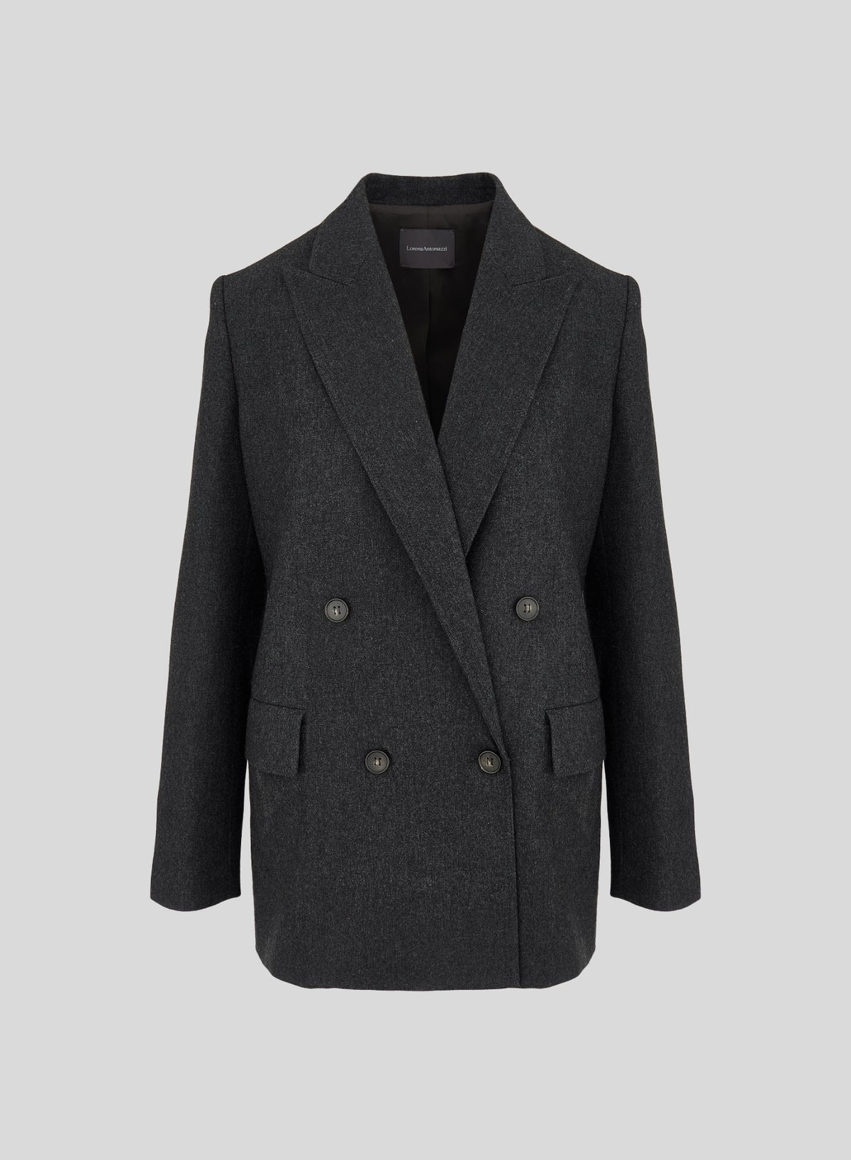 Double-Breasted Wool and Cashmere Flannel Blazer in Slate Gray, primary view